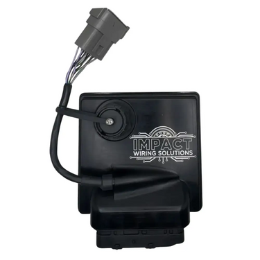 Black electronic control module with wiring harness.